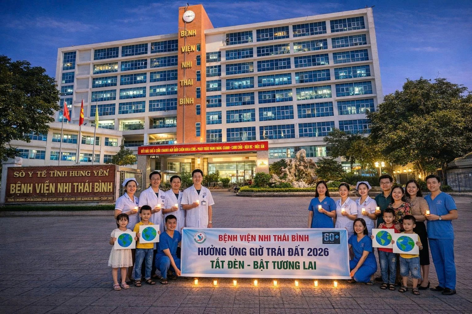 Cán bộ, viên chức, người lao động bệnh viện Nhi Thái Bình hưởng ứng Giờ Trái đất 2026